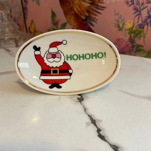 Vintage kitschy Christmas porcelain soap dish holder with Santa by Ames